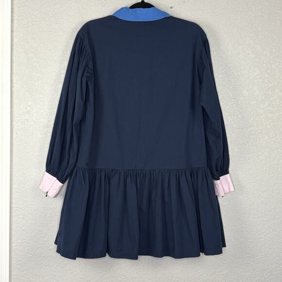 Addison Bay Poplin Dress Women's Size S Blue Button Front Drop Waist Peplum - Picture 4 of 6